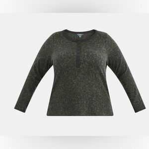 Terra & Sky 0X long sleeve thermal henley leopard olive